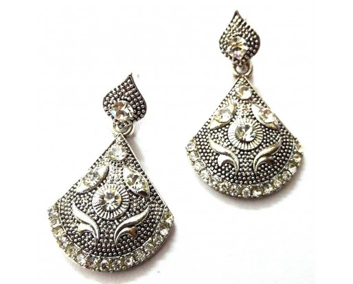 Silver Oxidized Earrings Jhumka Ethnic Imitation Jewelry - Dangle Drop Long EA4